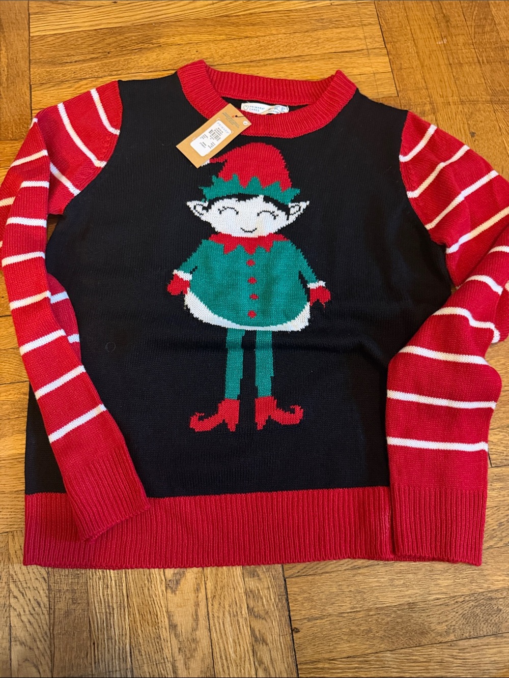 Primark Women's Elf Crewneck Sweater - Black, Red & Green